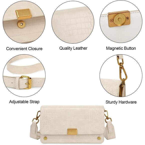 Women's B-white Leather Satchel Small Classy Crossbody Bag Purse Fashion Handbag - Picture 5 of 7